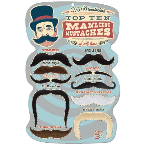 Mr. Moustachios Top 10 Manliest Mustaches of All Time Assortment,Black,One-Size
