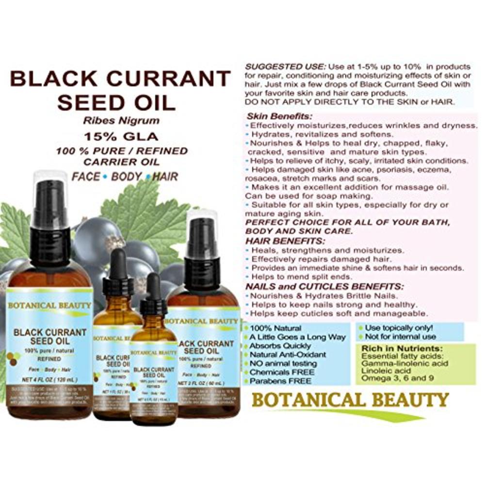 Botanical Beauty BLACK CURRANT SEED OIL. 100% Pure / Natural / Undiluted /  Refined Cold Pressed Carrier oil.