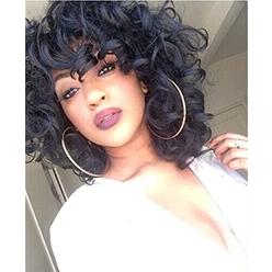 ELIM Short Curly Kinky Wigs for Black Women Fluffy Wavy Black Synthetic Hair Wig Natural Looking Wigs Heat Resistant Wigs with W