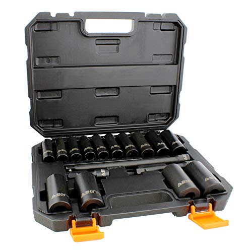 ABN Impact Socket Set – 17 Piece 1/2 Inch Deep Impact Driver Sockets and Extension Bars, 6 Point SAE Socket Set
