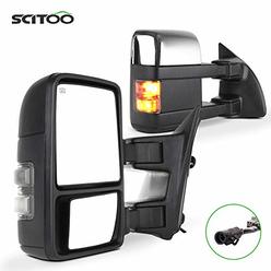 SCITOO Rear View Mirrors fit for 1999-2007 for Ford for F250 for F350 for F450 for F550 Super Duty Chrome Side View Mirrors Powe