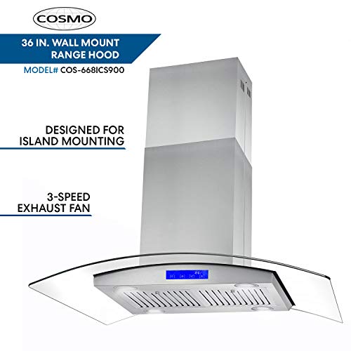 Cosmo 668ICS900 36 in. Ducted Island Range Hood with LED Lighting and Permanent Filters, Stainless Steel