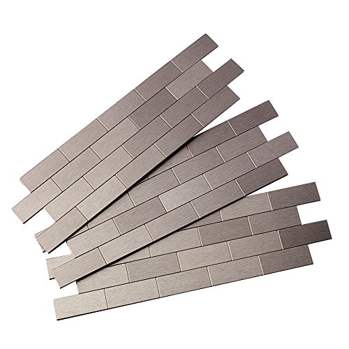 Aspect Peel and Stick Backsplash 12.5in x 4in Subway Stainless Matted Metal Tile for Kitchen and Bathrooms (3-Pack)