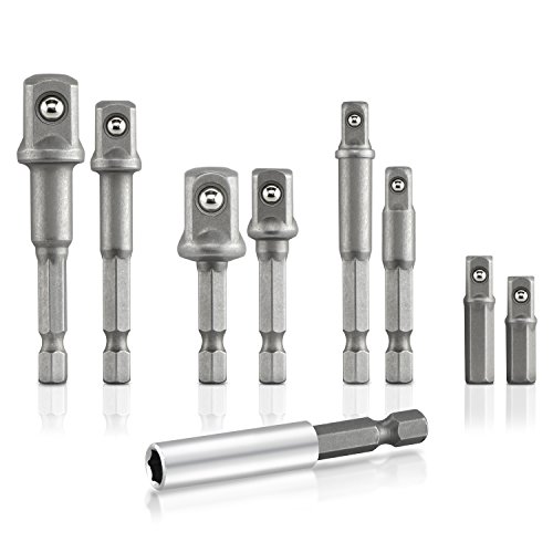 NEIKO 00257 Socket Adapter Extension Drill Bit Set | 9 Piece | ¼”, 3/8”, and ½” Drives | Cr-V Steel