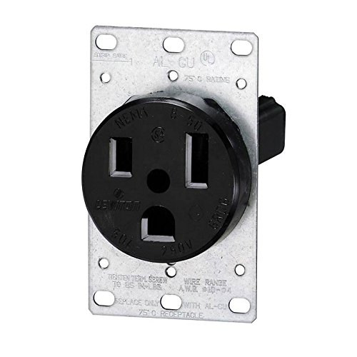 Leviton 5374-S00 50 Amp, 250 Volt, Flush Mounting Receptacle, Straight Blade, Industrial Grade, Grounding, Black, 1-Pack