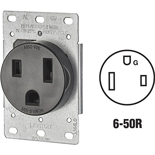 Leviton 5374-S00 50 Amp, 250 Volt, Flush Mounting Receptacle, Straight Blade, Industrial Grade, Grounding, Black, 1-Pack