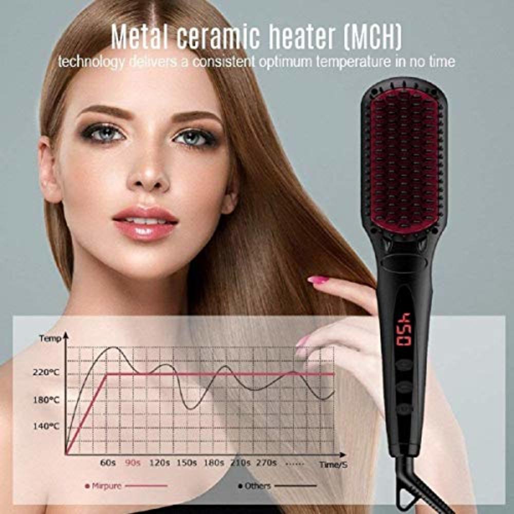 Enhanced Hair Straightener Brush by MiroPure, 2-in-1 Ionic Straightening  Brush with Anti-Scald Feature, Auto Temperature Lock &