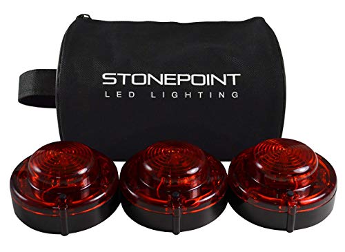 StonePoint LED Light Stonepoint Emergency LED Road Flare Kit ・Set of 3 Super Bright LED Roadside Beacons with Magnetic Base ・Flashing or Steady Red L