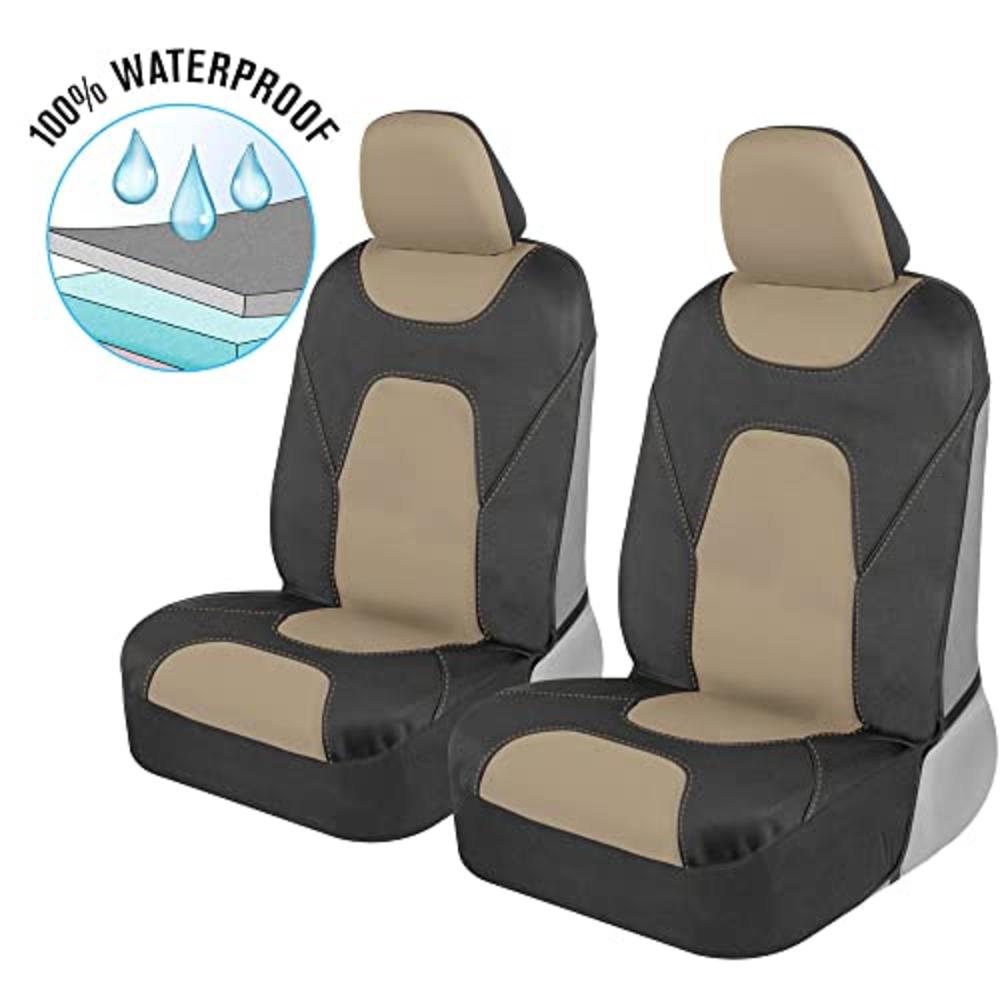Motor Trend AquaShield Car Seat Covers for Front Seats, Beige – Two-Tone Waterproof Seat Covers, Premium Neoprene Seat Protector