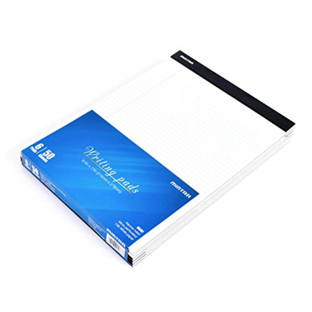 Mintra Office Legal Pads - ((BASIC WHITE 6pk, 8.5in x 11in, NARROW RULED)) - 50 Sheets per Notepad, Micro perforated Writing Pad