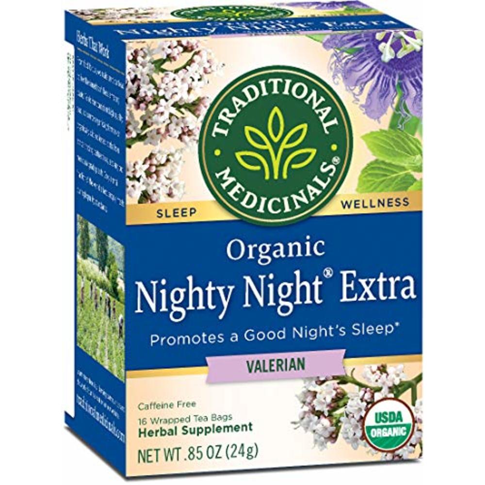 Traditional Medicinals Organic Nighty Night Extra Valerian Relaxation Tea (Pack of 1), Promotes a Good Nights Sleep, 16 Tea Bags