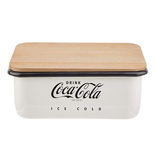 TableCrafts Coca-Cola Enamel Bread Box with Lid, 14.5 x 9.5 x 5.75, White