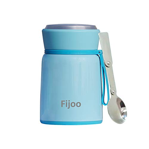 Fijoo Best Stainless Steel Soup Thermos Food Jar Folding Spoon -Triple Wall Vacuum Insulated - Hot Soup & Cold Meals Storage Container