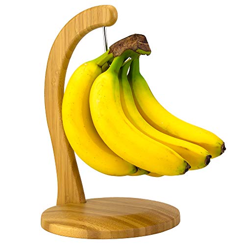 Totally Bamboo Banana Hanger, 11" x 7" x 7", Bamboo Stand With Stainless Steel Hook