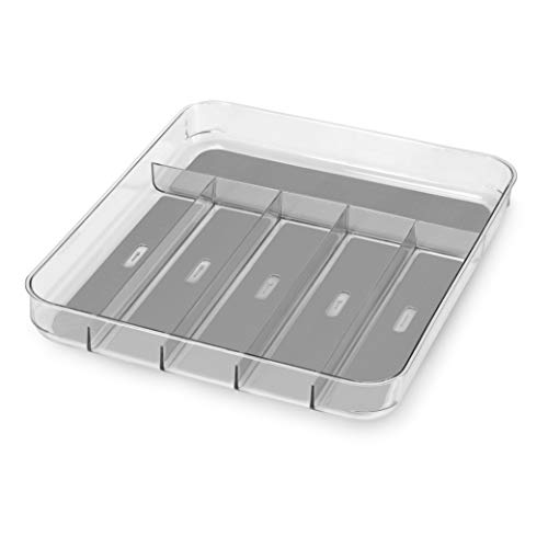 madesmart Silverware Tray - Large | Light Grey | Clear Soft Grip Collection | 6-compartment | Soft-grip Lining | Non-slip Feet |