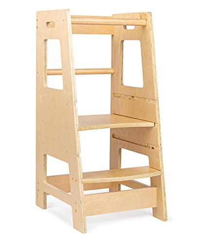 KidzWerks Child Standing Tower Kitchen Step Stool (Natural ...