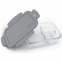 Bentgo Glass (Gray) ? Leak-Proof, 3-Compartment Oven-Safe Glass Lunch Container | Ideal for Portion-Control, Food Storage & Heal