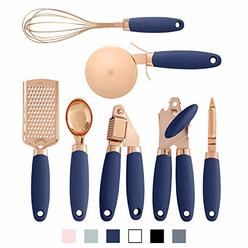 COOK With COLOR 7 Pc Kitchen Gadget Set Copper Coated Stainless Steel Utensils with Soft Touch Navy Handles