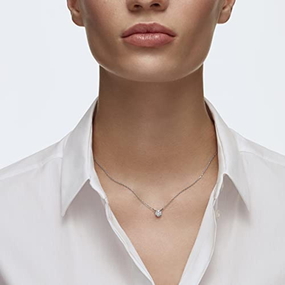 Konsultation kløft Udførelse Swarovski Attract Pendant Necklace with a Circle Cut Clear Crystal on a  Rhodium Plated Setting with Matching Chain