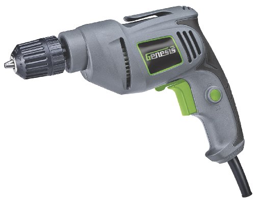Genesis GD38B Variable Speed Reversible Electric Drill with 3/8-Inch Keyless Chuck, Belt Clip, Rubberized Grip, and Lock-On Butt