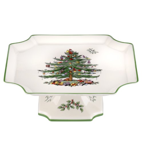 Spode Christmas Tree Footed Square Cake Plate, 10-Inch