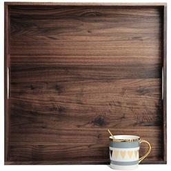 MAGIGO 19 x 19 Inches Large Square Black Walnut Wood Ottoman Tray with Handles, Serve Tea, Coffee Classic Wooden Decorative Serv