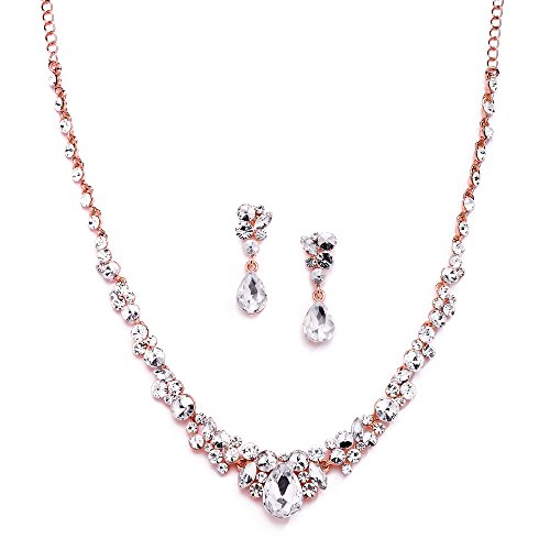 Mariell Glamorous Blush Rose Gold Crystal Necklace & Earrings Jewelry Set for Wedding, Prom & Bridesmaids