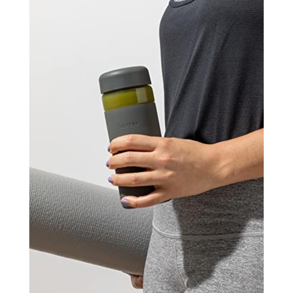 W&P Porter Glass Wide Mouth Bottle w/ Protective Silicone Sleeve | Charcoal 16 Ounces | On-the-Go | Reusable Bottle | Portable a