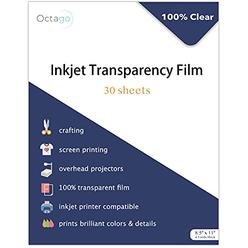 Octago Inkjet Transparency Paper (30 Pack) 100% Clear Transparency Film for Inkjet Printers - Print Color Transparency Sheets fo