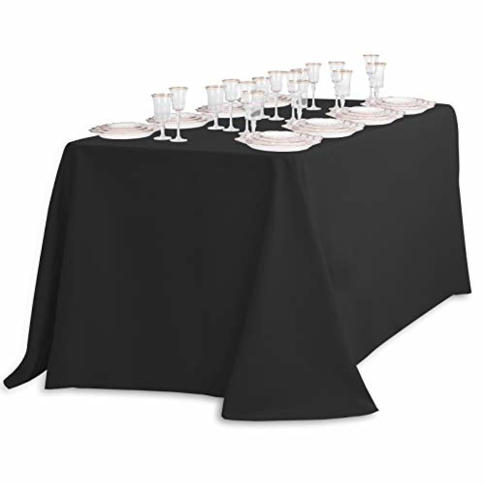 LTC LINENS LinenTablecloth 90 x 132-Inch Rectangular Polyester Tablecloth with rounded corners Black