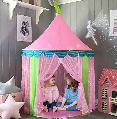 Tiny Land Kids Play Tent with LED Lights & Tote Case, Kids Toy for 3,4,5,6 Years Old Girl, 2 Kids Foldable Pop Up Play Tent/Hous