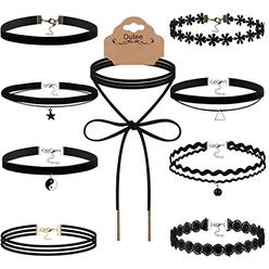 Outee 9 Pcs Choker Set Black Chokers Necklaces for Women Black Velvet Choker Necklaces for Teen Girls Henna Tattoo Ribbon Choker