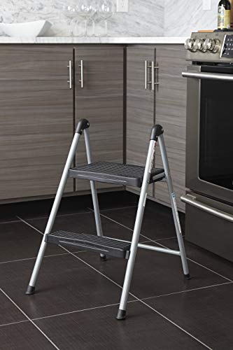 CoscoProducts Cosco Two Step Steel, Resin Steps, Step Stool without Handle, Platinum/Black