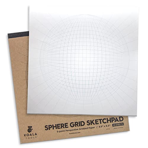 Koala Tools - 40-Page Large Drawing Pad for 5-Point Perspective Drawing, Sketch Pad with Sphere Graph Paper for Drawing with a F
