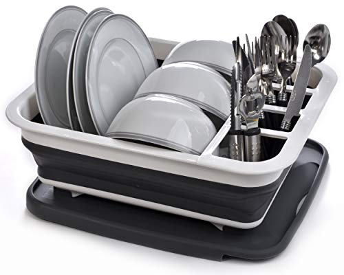 Masirs Collapsible Dish Drying Rack - Popup and Collapse for Easy Storage, Drain Water Directly into the Sink, Room for Eight Large