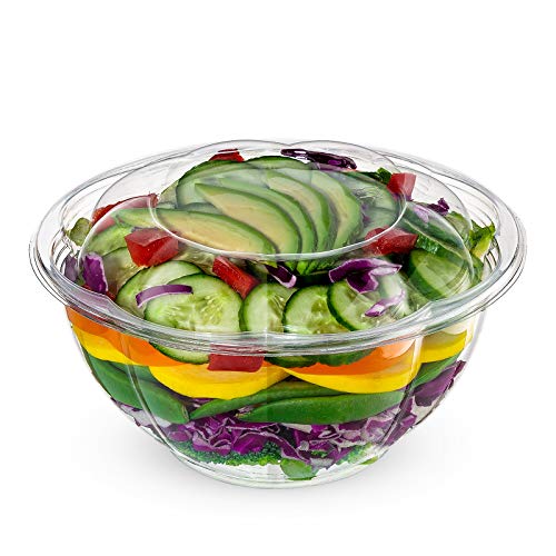 Comfy Package [50 Sets] 32 oz. Plastic Salad Bowls To Go With Airtight Lids