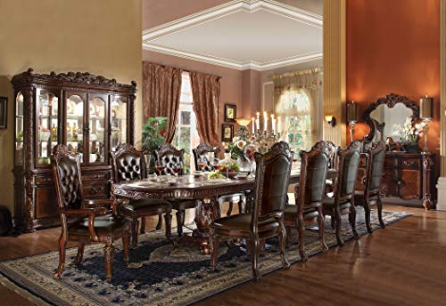 Benjara Benzara Royal Dining Table with Double Pedestal, Cherry Brown