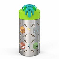 Zak! Designs Zak Designs 15.5oz Minecraft 18/8 Single Wall Stainless Steel Kids Water Bottle with Flip-up Straw Spout and Locking Spout Cover