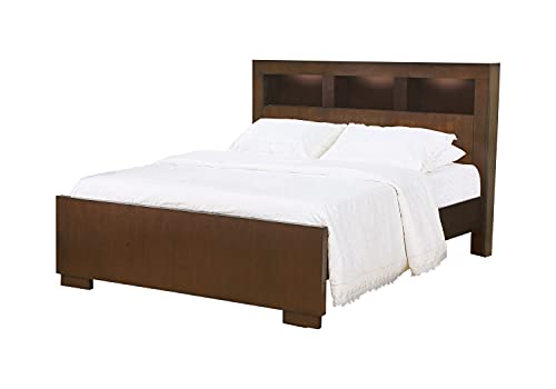 Coaster Home Furnish Jessica Eastern King Bed with Storage Headboard and Built in Lighting Cappuccino