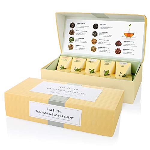 Tea Forte Petite Presentation Box Tea Samplers, Assorted Variety Tea Box, 10 Handcrafted Pyramid Tea Infusers (Asst Tea Tasting)