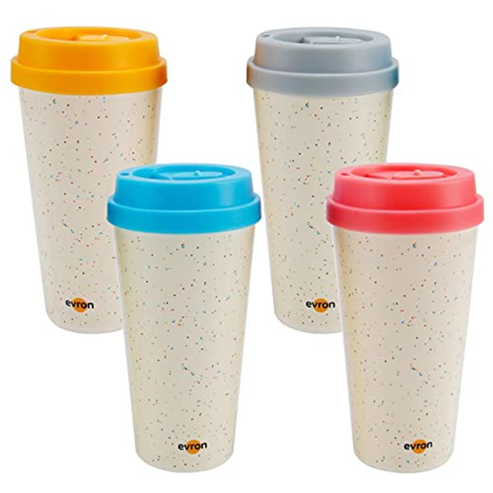 Evron Spill Proof Travel Mug with Anti-Leak Locking Lid, Insulated Double-Wall Coffee Mugs for Hot and Cold Drinks (16oz 4 Pack)