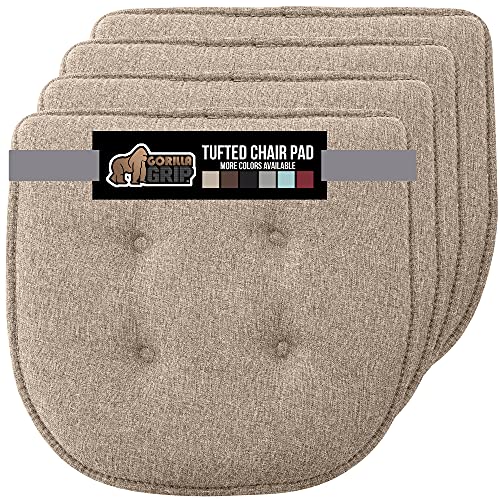 Gorilla Grip Extra Thick Tufted Chair Pad Memory Foam Cushions, Pack of 4 Comfortable Seat Cushion, Durable Slip Resistant, Dini
