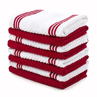 Sticky Toffee Cotton Terry Kitchen Dishcloth Towels, Reusable and Absorbent  Cleaning Cloths, 8 Pack, 12 in x 12 in, Red Stripe