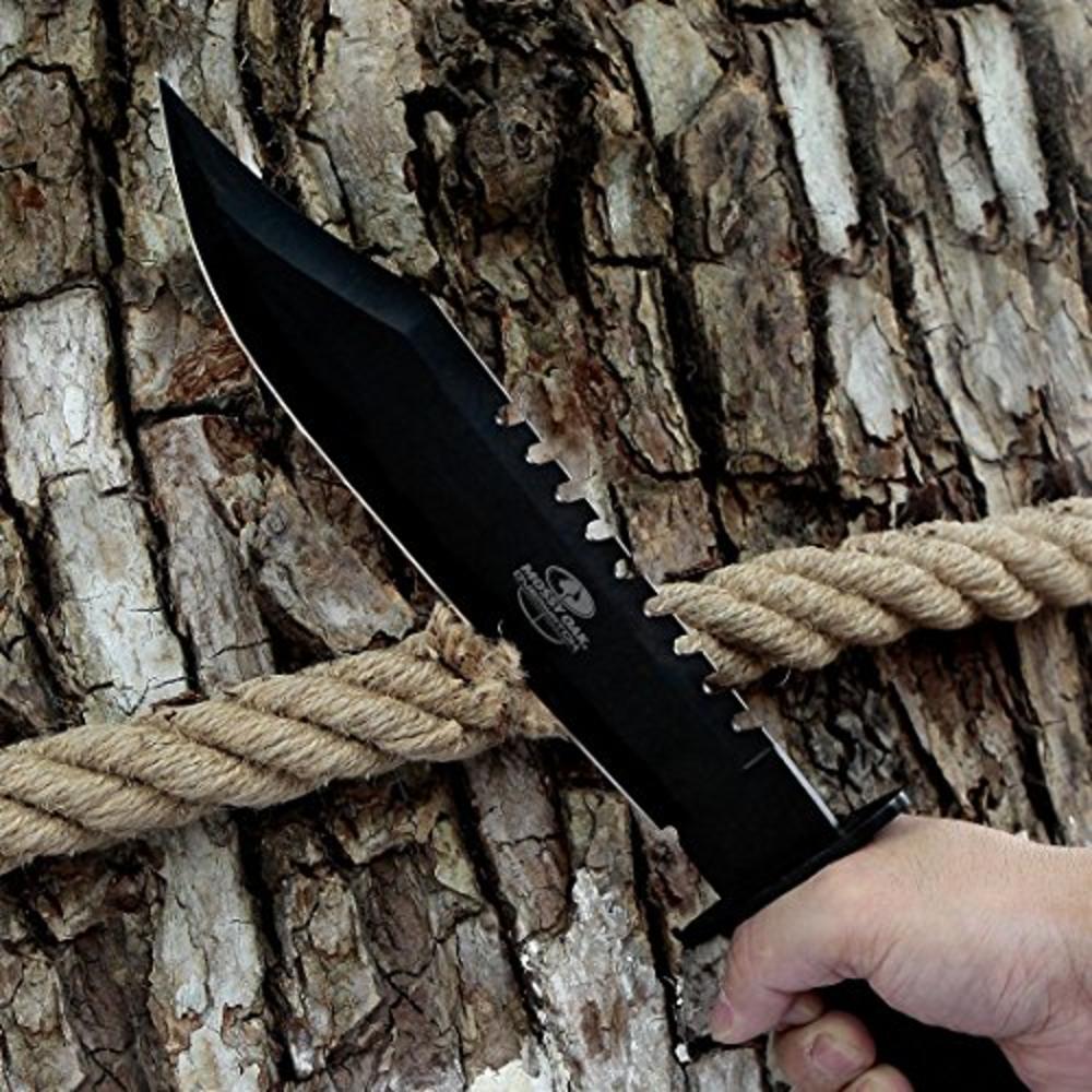 Mossy Oak Survival Hunting Knife with Sheath, 15-inch Fixed Blade Tactical Bowie Knife with Sharpener & Fire Starter for Camping