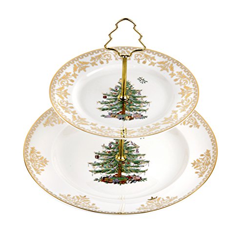 Spode Christmas Tree 2-Tier Cake Stand, Gold