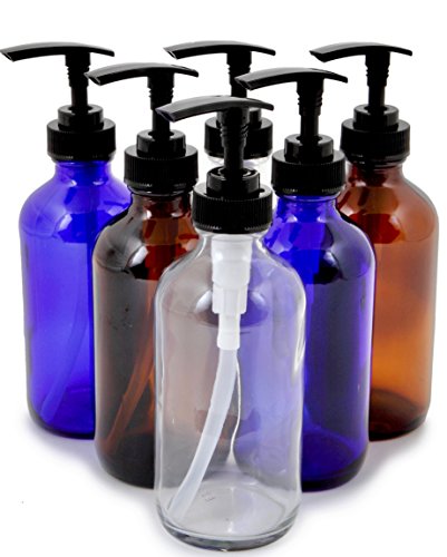 Vivaplex, 6, Large, 8 oz, Empty, Assorted Colors, Glass Bottles with Black Lotion Pumps ?