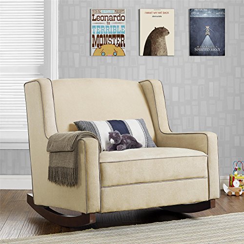 Dorel Baby Relax Hadley Upholstered Double Rocker chair, Beige Microfiber