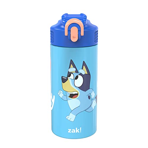 Zak! Designs Zak Designs Bluey 14 oz Double Wall Vacuum Insulated Thermos Kids Water Bottle, 18/8 Stainless Steel, Flip-Up Straw Spout, Locki