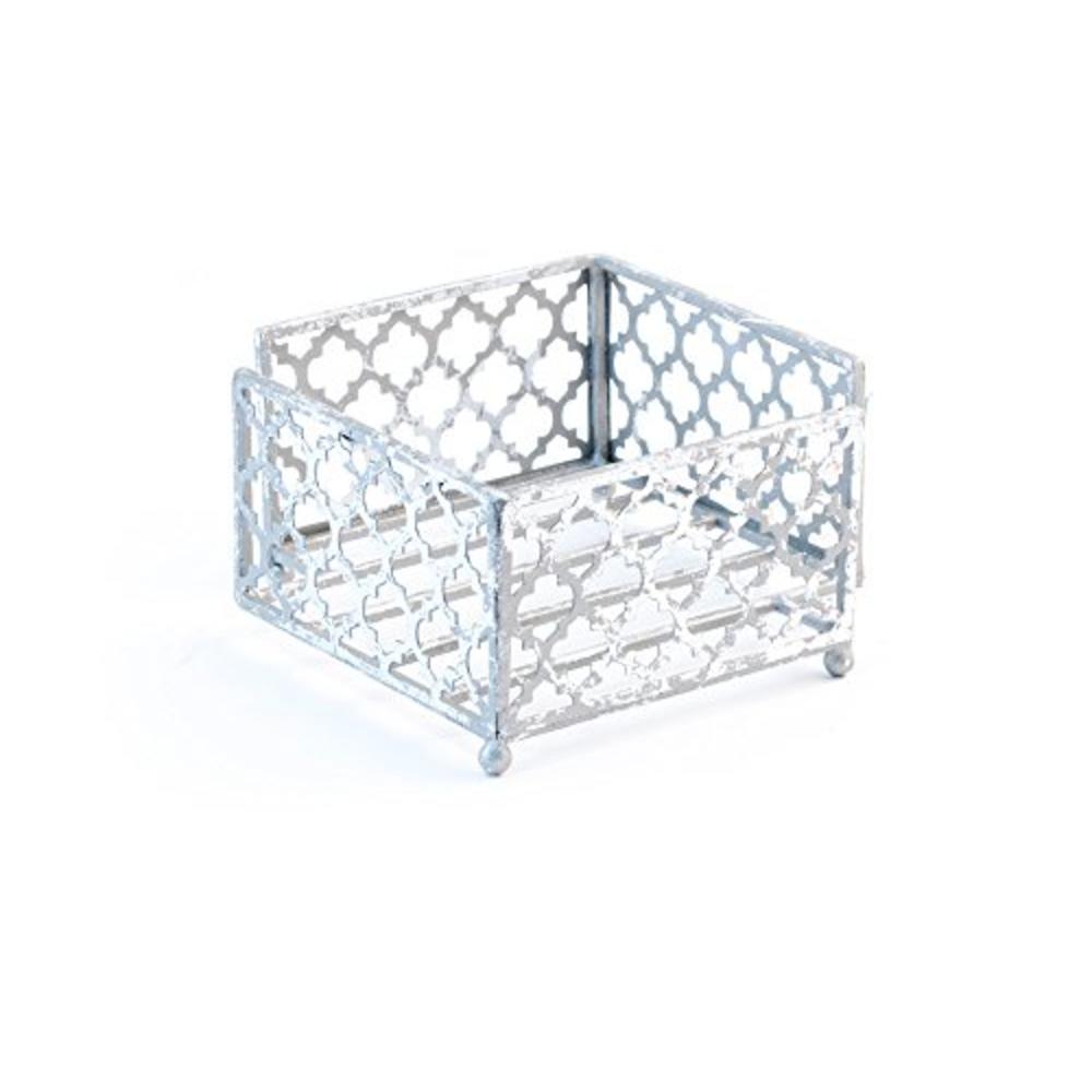 Boston International Celebrate the Home Tangier Trellis Cocktail Napkin Holder Caddy, 5.25 x 5.25-Inches, Silver Foil