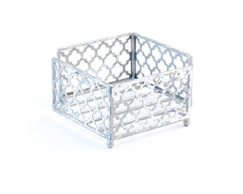 Boston International Celebrate the Home Tangier Trellis Cocktail Napkin Holder Caddy, 5.25 x 5.25-Inches, Silver Foil